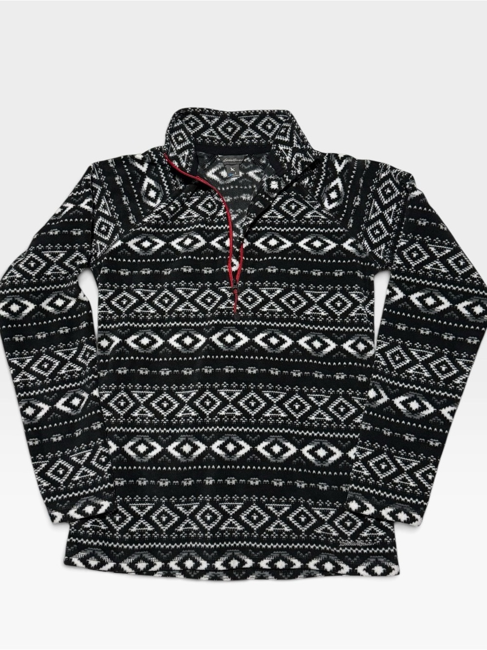 Eddie Bauer Women's Black & White Patterned Quarter-Zip Turtleneck Sweater Sz S
